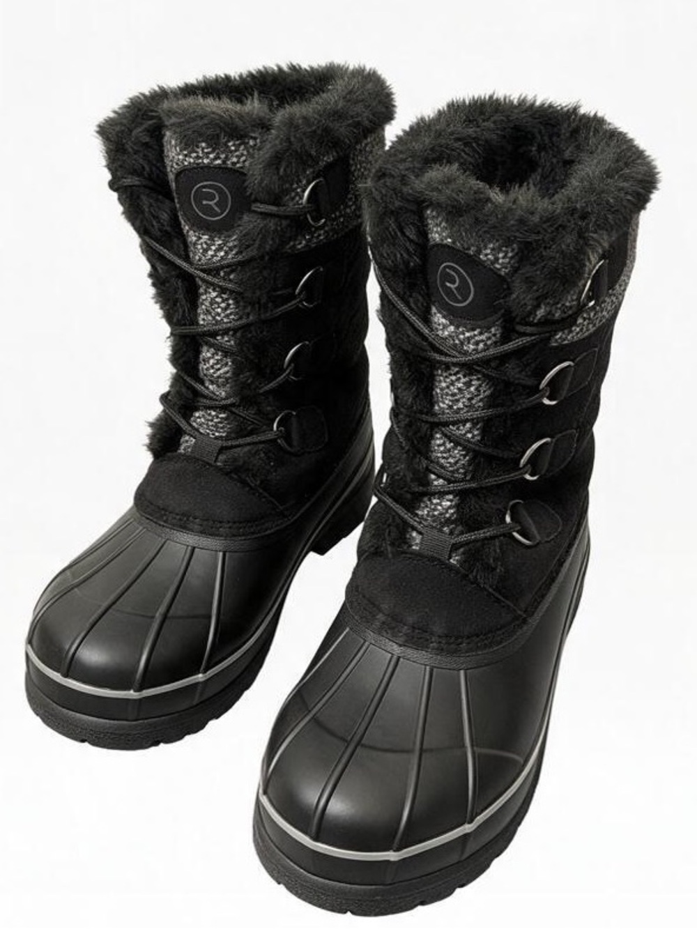 Revenant By Soho Black Gray Suede and Sweater Knit Winter Snow Boots Size 12